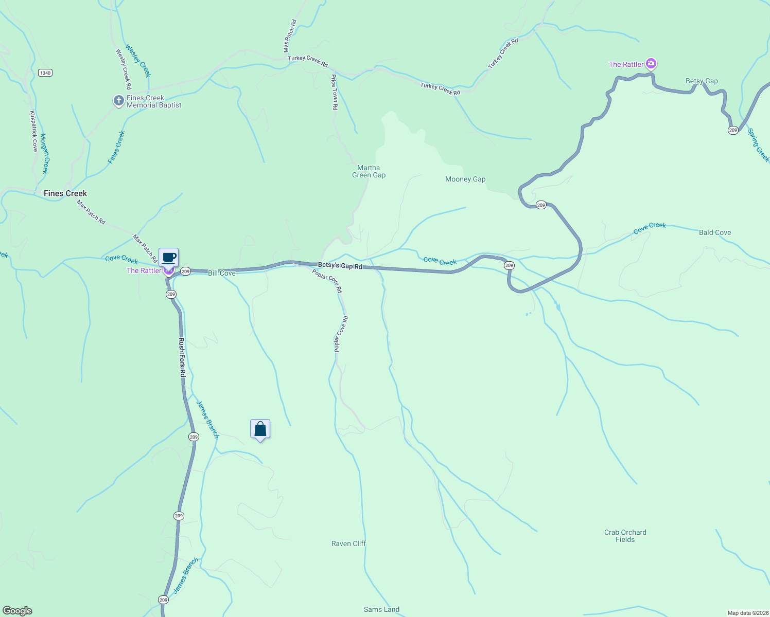 map of restaurants, bars, coffee shops, grocery stores, and more near 235 Camp Branch Road in Clyde