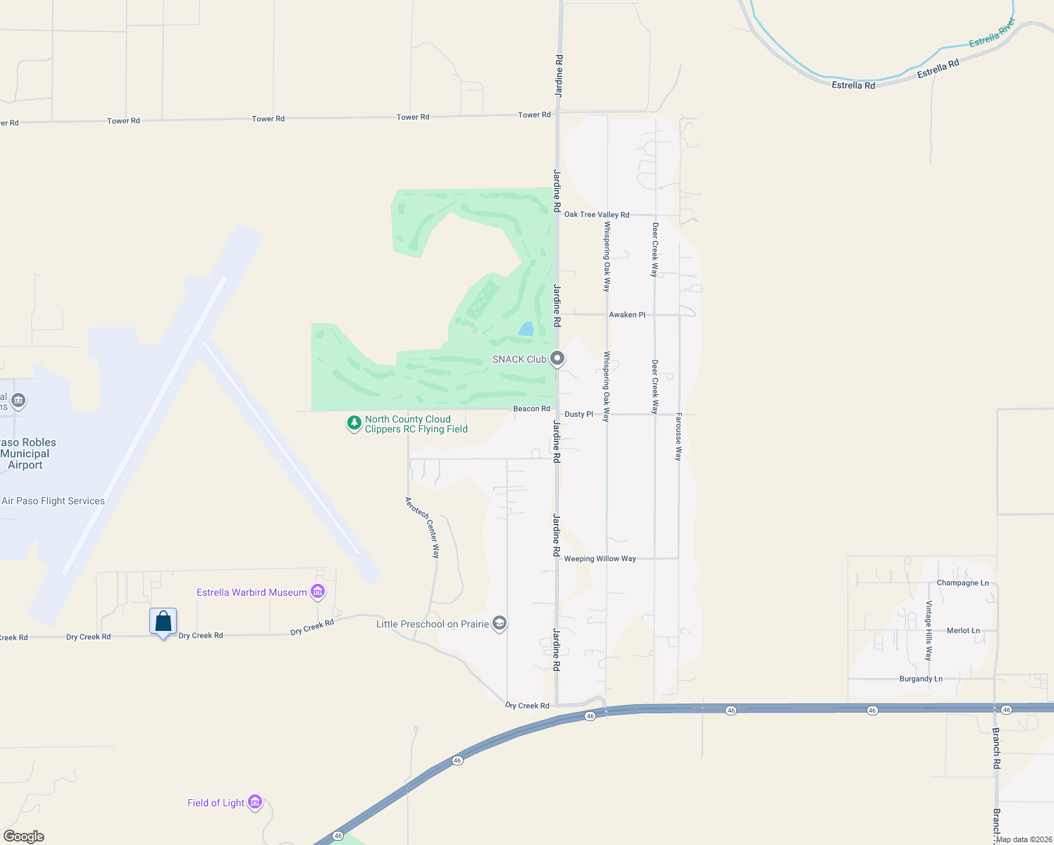 map of restaurants, bars, coffee shops, grocery stores, and more near 4885 Beacon Road in Paso Robles