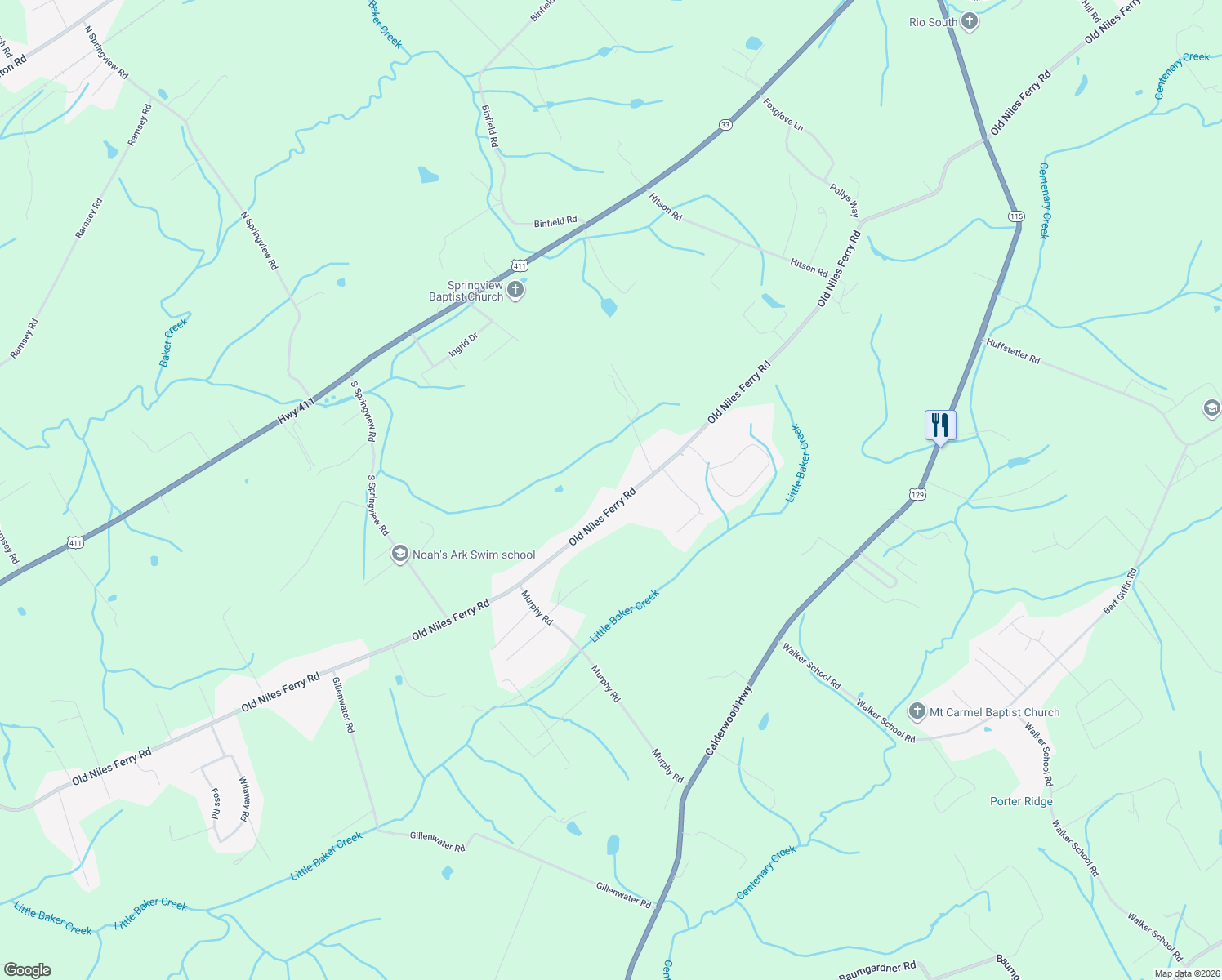 map of restaurants, bars, coffee shops, grocery stores, and more near 4321 Old Niles Ferry Road in Maryville