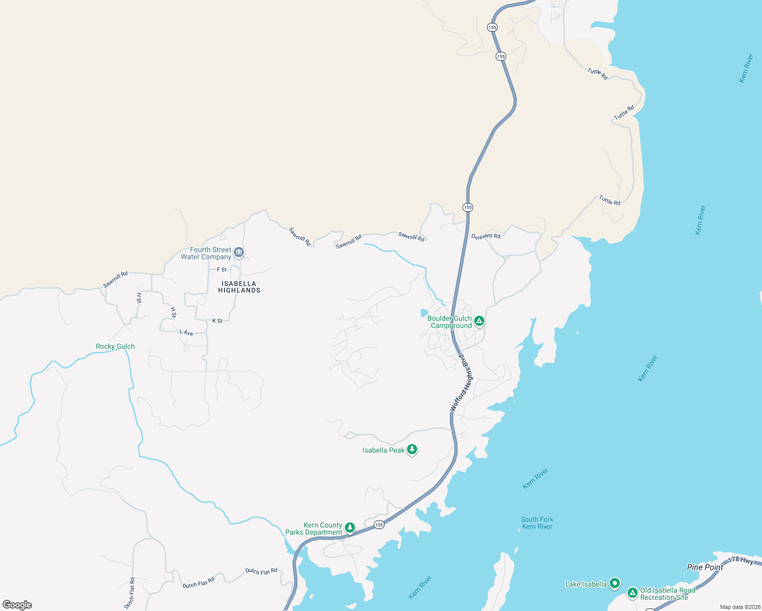 map of restaurants, bars, coffee shops, grocery stores, and more near 7130 Hungry Gulch Road in Wofford Heights