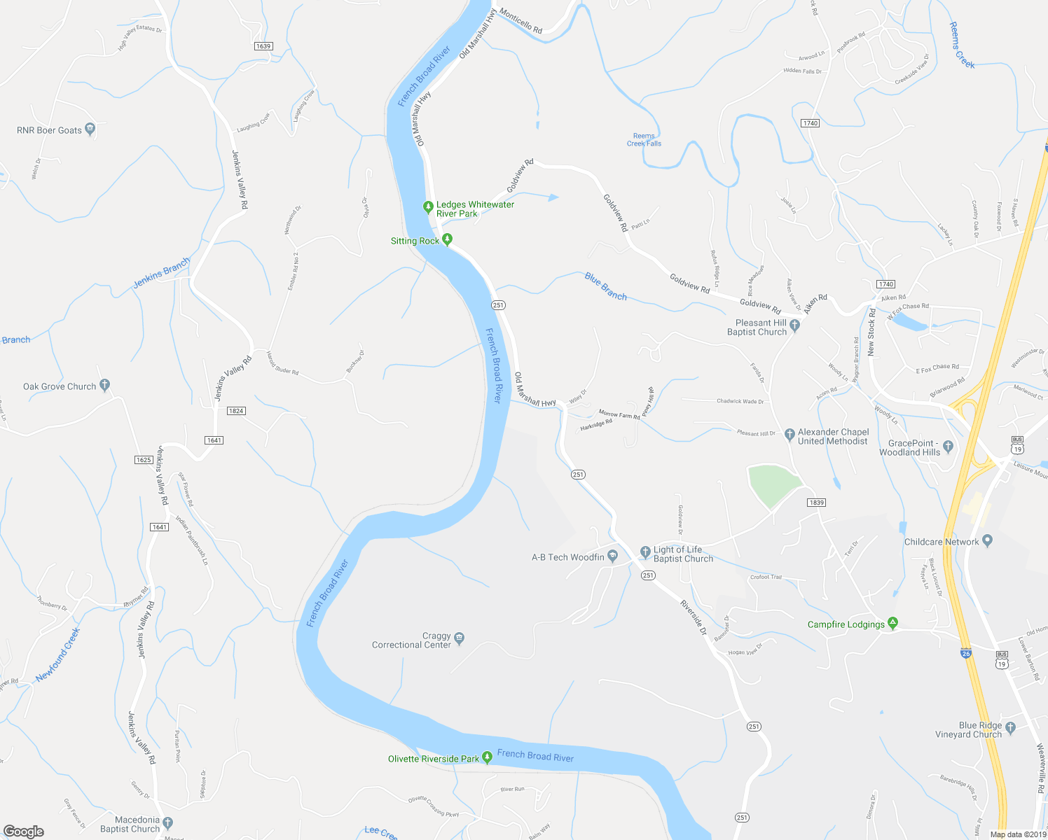 map of restaurants, bars, coffee shops, grocery stores, and more near 1030 Old Marshall Highway in Asheville