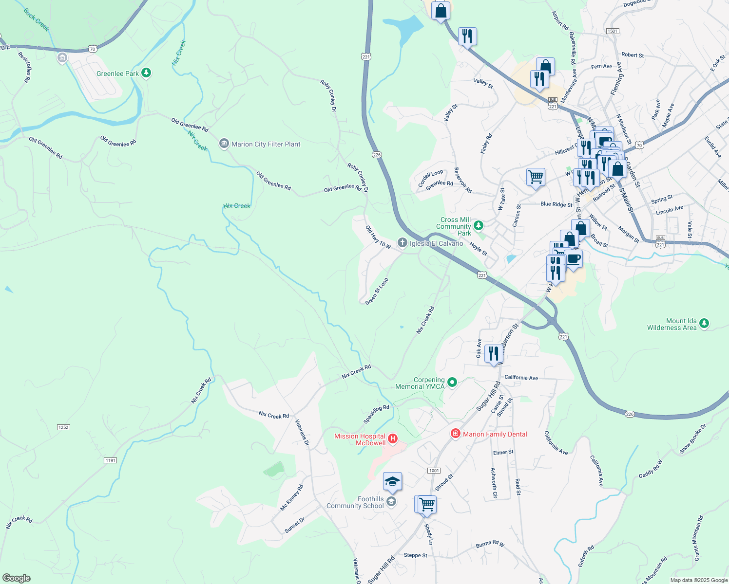 map of restaurants, bars, coffee shops, grocery stores, and more near 441 Green Street in Marion