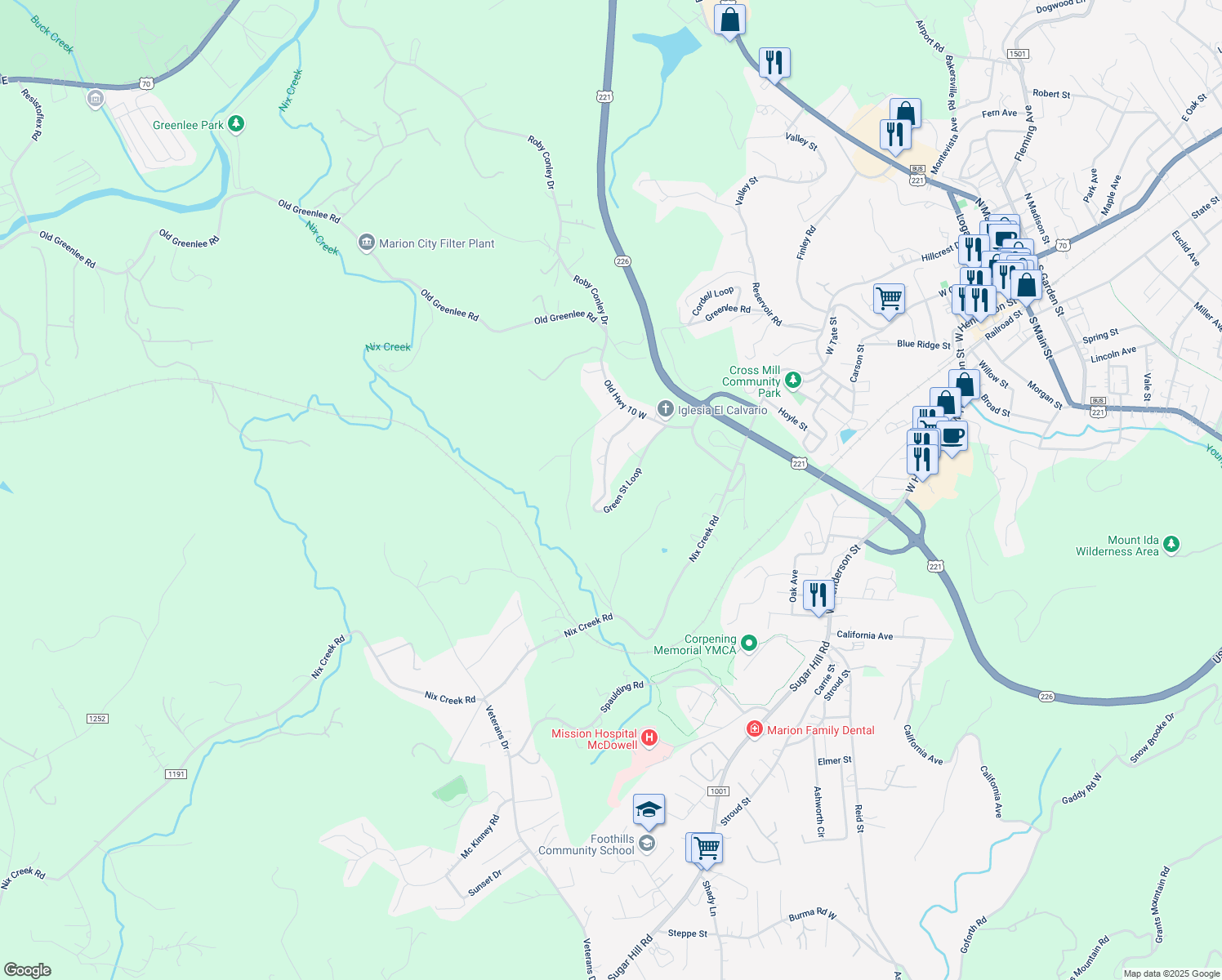map of restaurants, bars, coffee shops, grocery stores, and more near 441 Green Street in Marion