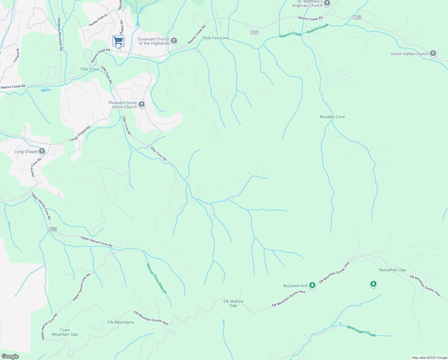 map of restaurants, bars, coffee shops, grocery stores, and more near 41 Nola Drive in Weaverville