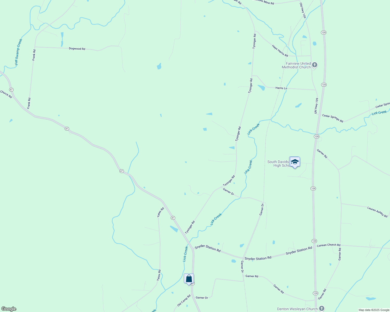 map of restaurants, bars, coffee shops, grocery stores, and more near 2850 Tysinger Road in Denton