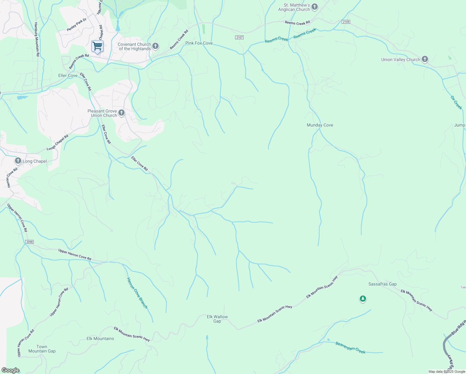 map of restaurants, bars, coffee shops, grocery stores, and more near 238 Eller Cove Road in Weaverville