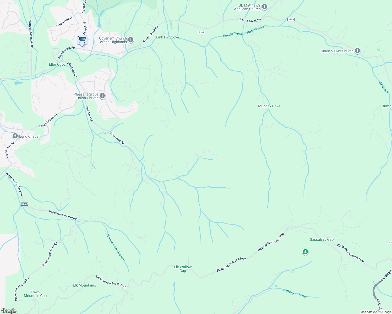 map of restaurants, bars, coffee shops, grocery stores, and more near 238 Eller Cove Road in Weaverville