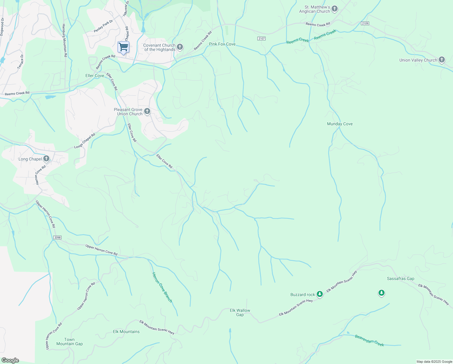map of restaurants, bars, coffee shops, grocery stores, and more near 41 Nola Drive in Weaverville