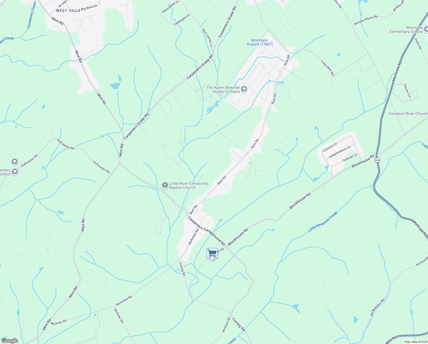 map of restaurants, bars, coffee shops, grocery stores, and more near 3403 Best Rd in Maryville