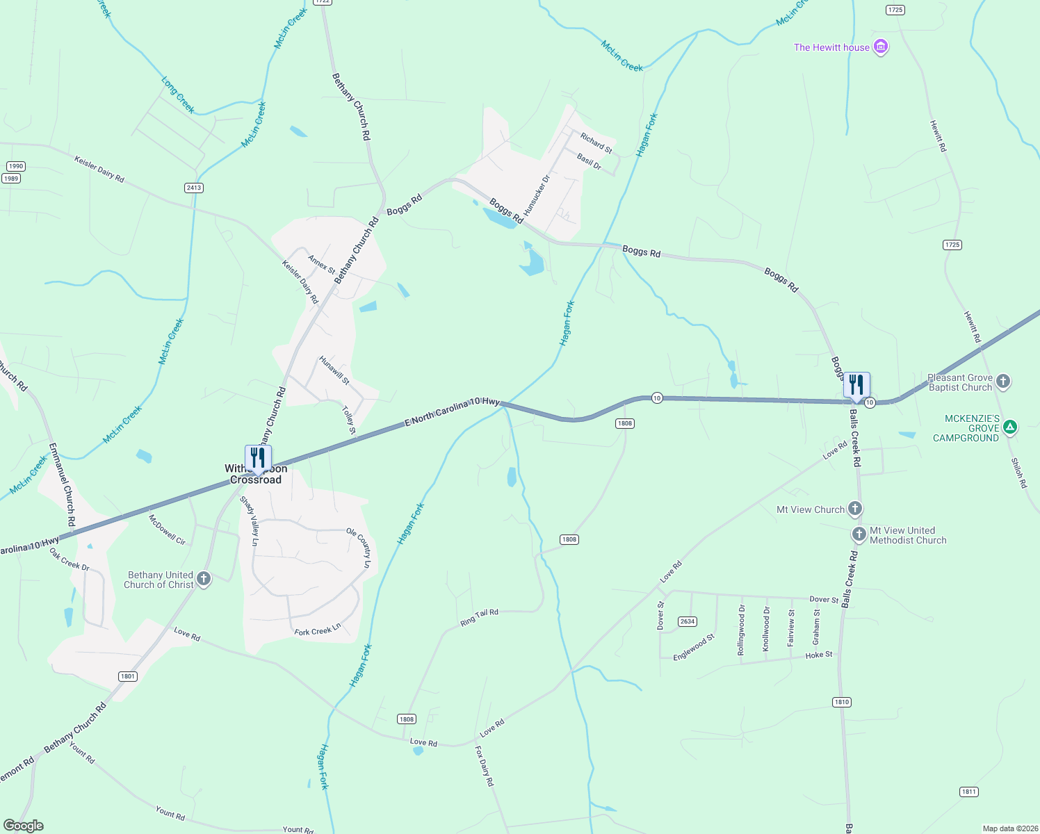 map of restaurants, bars, coffee shops, grocery stores, and more near 3609-3689 West North Carolina 10 in Claremont