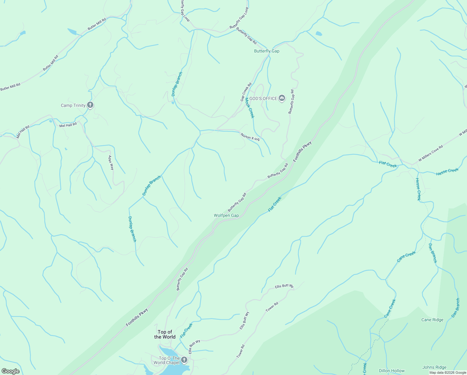 map of restaurants, bars, coffee shops, grocery stores, and more near Butterfly Gap Road in Maryville
