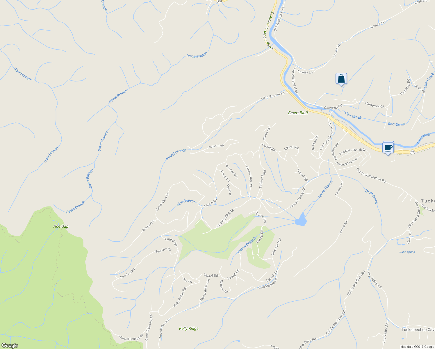 map of restaurants, bars, coffee shops, grocery stores, and more near 847 Laurel Road in Townsend