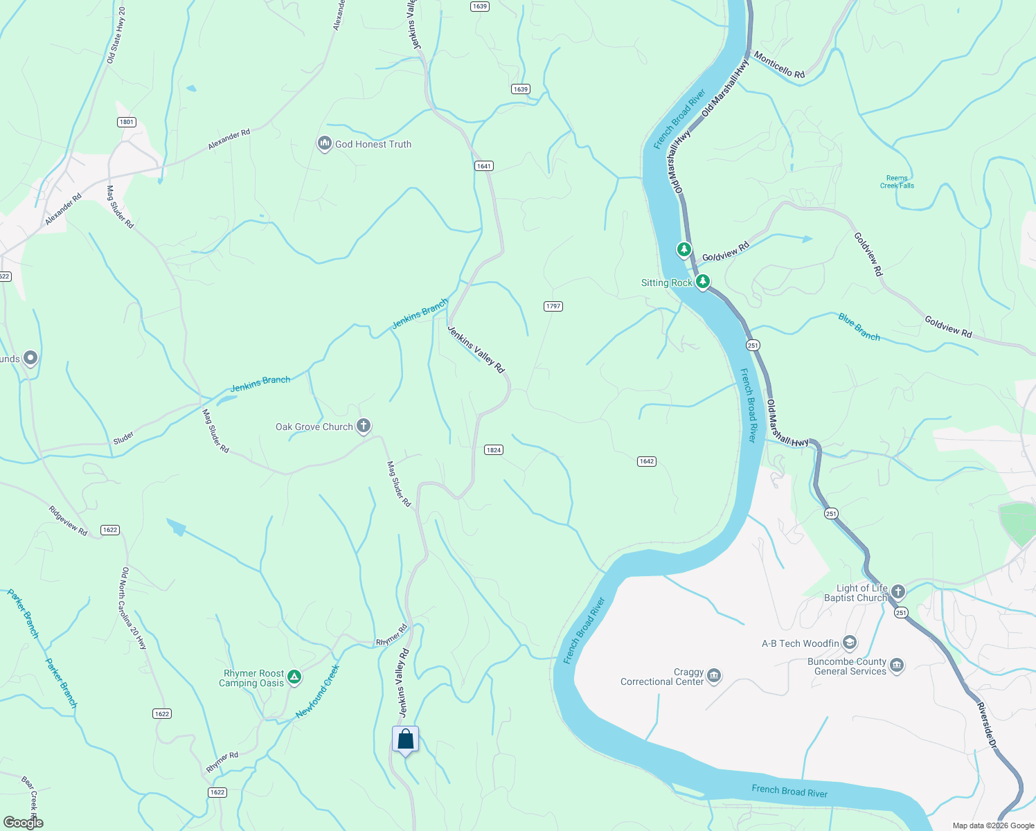 map of restaurants, bars, coffee shops, grocery stores, and more near 99999 Harold Sluder Road in Alexander