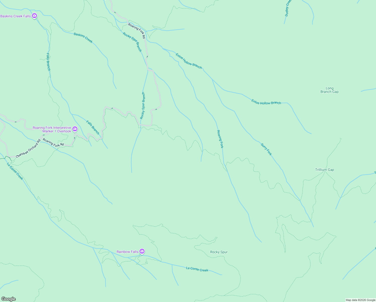 map of restaurants, bars, coffee shops, grocery stores, and more near Trillium Gap Trail in Gatlinburg
