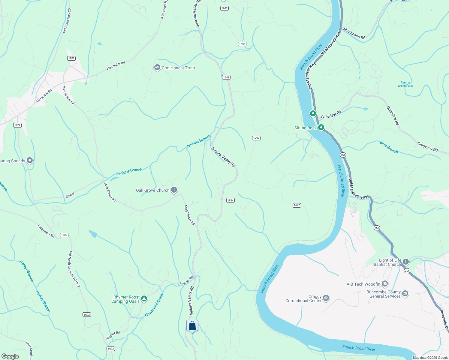 map of restaurants, bars, coffee shops, grocery stores, and more near 727 Jenkins Valley Road in Alexander