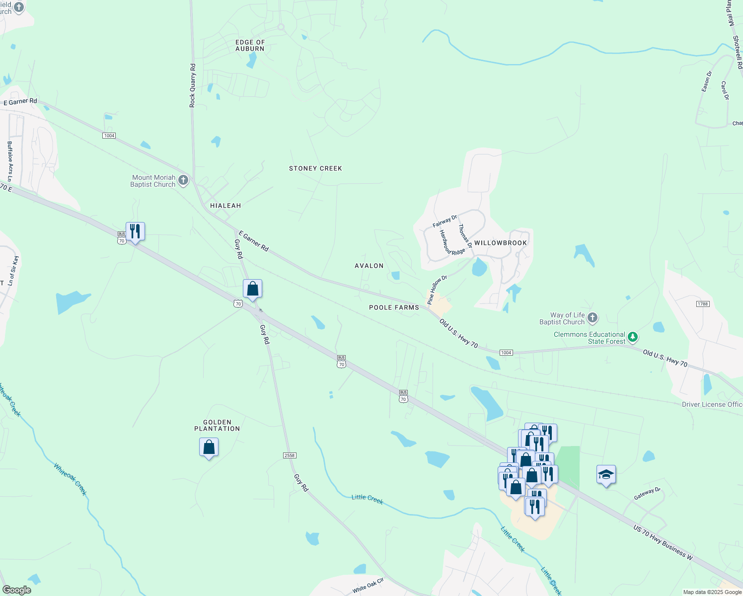 map of restaurants, bars, coffee shops, grocery stores, and more near 3905 La Varra Dr in Clayton