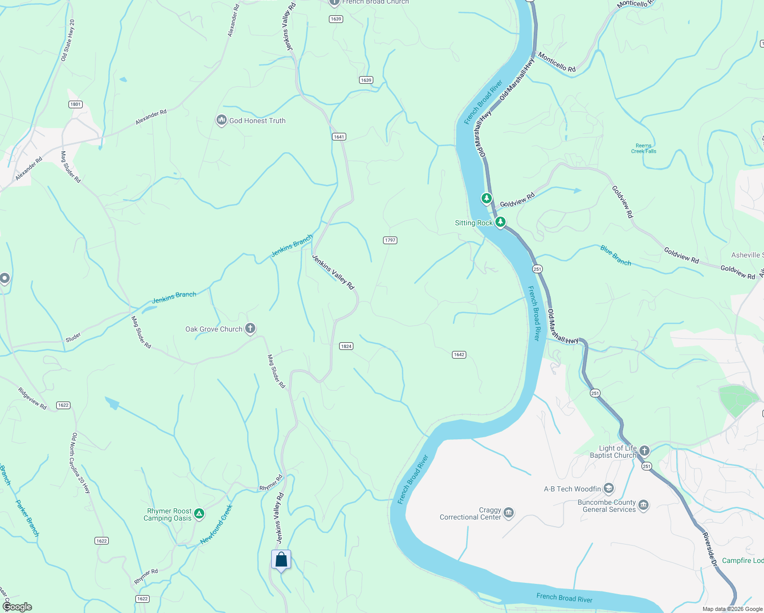 map of restaurants, bars, coffee shops, grocery stores, and more near 50 Harold Sluder Road in Alexander