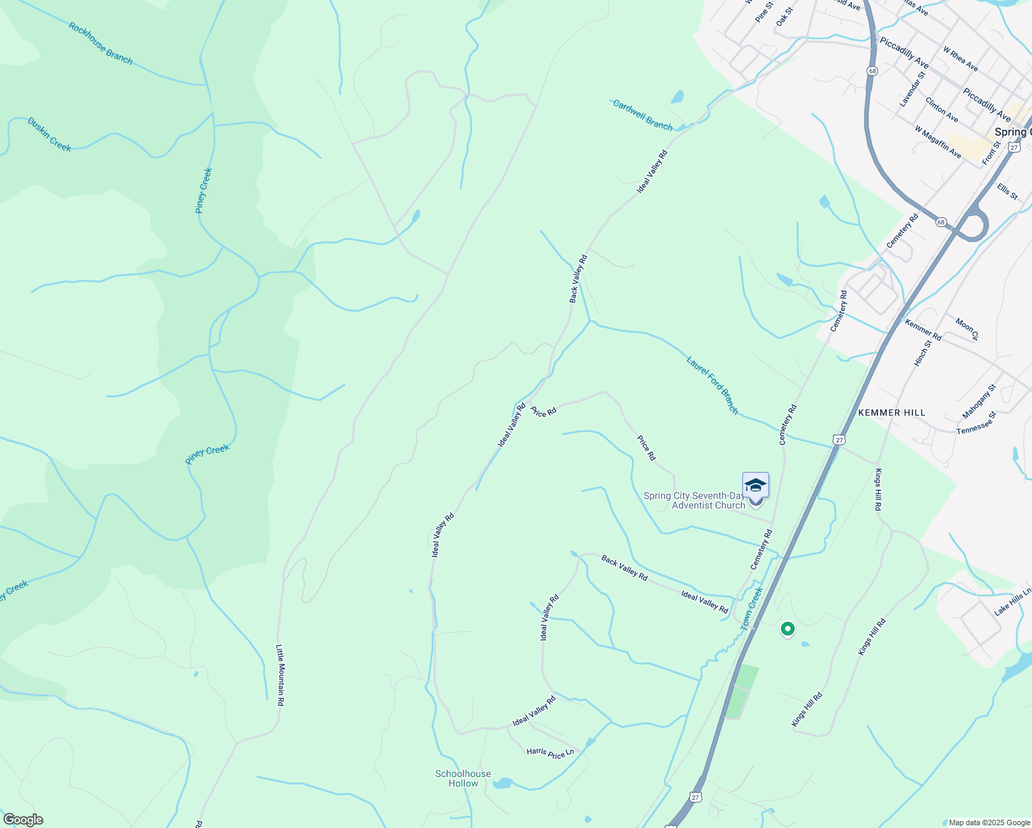 map of restaurants, bars, coffee shops, grocery stores, and more near Back Valley Road in Spring City