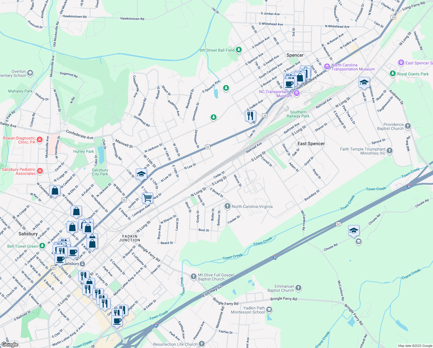 map of restaurants, bars, coffee shops, grocery stores, and more near 904 Cedar Street in Salisbury