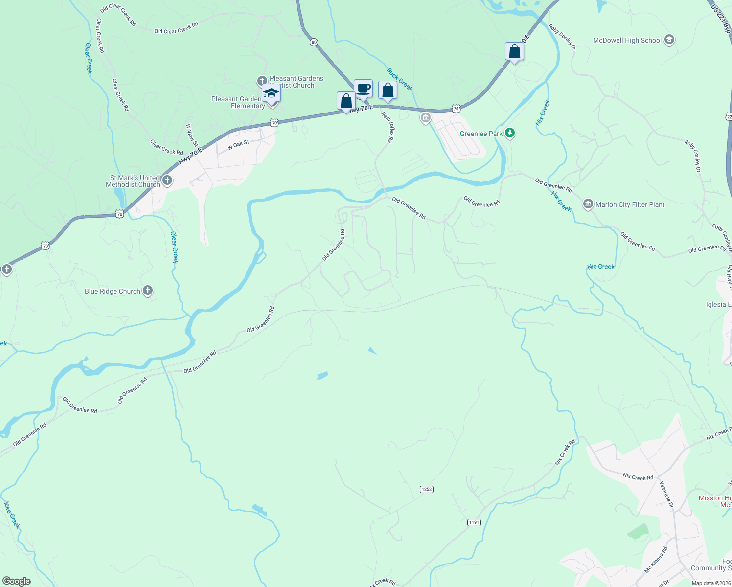 map of restaurants, bars, coffee shops, grocery stores, and more near 687 Hidden View Loop in Marion