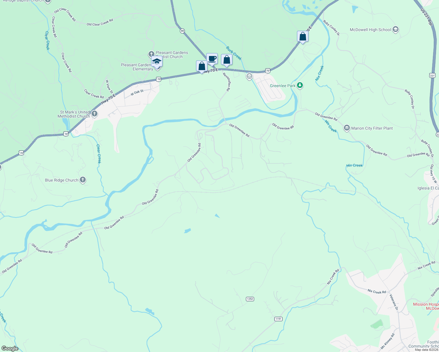 map of restaurants, bars, coffee shops, grocery stores, and more near 687 Hidden View Loop in Marion
