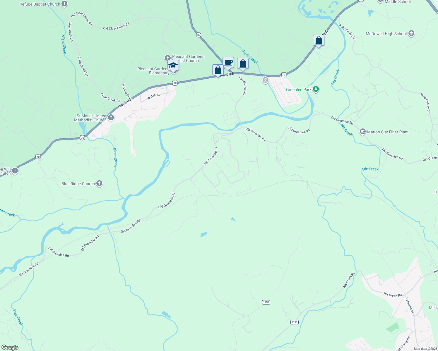 map of restaurants, bars, coffee shops, grocery stores, and more near 808 Hidden View Loop in Marion