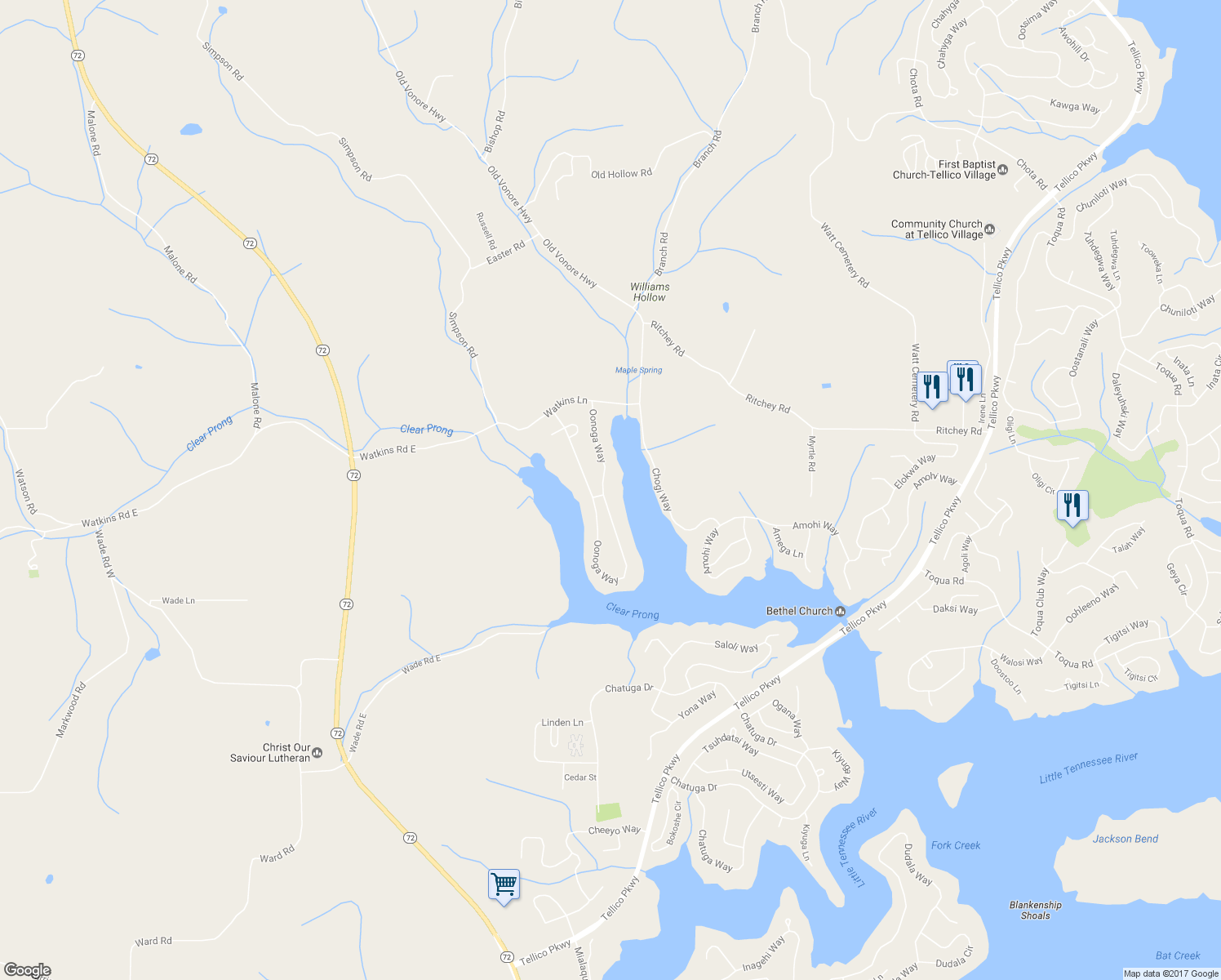 map of restaurants, bars, coffee shops, grocery stores, and more near 128 Oonoga Way in Loudon