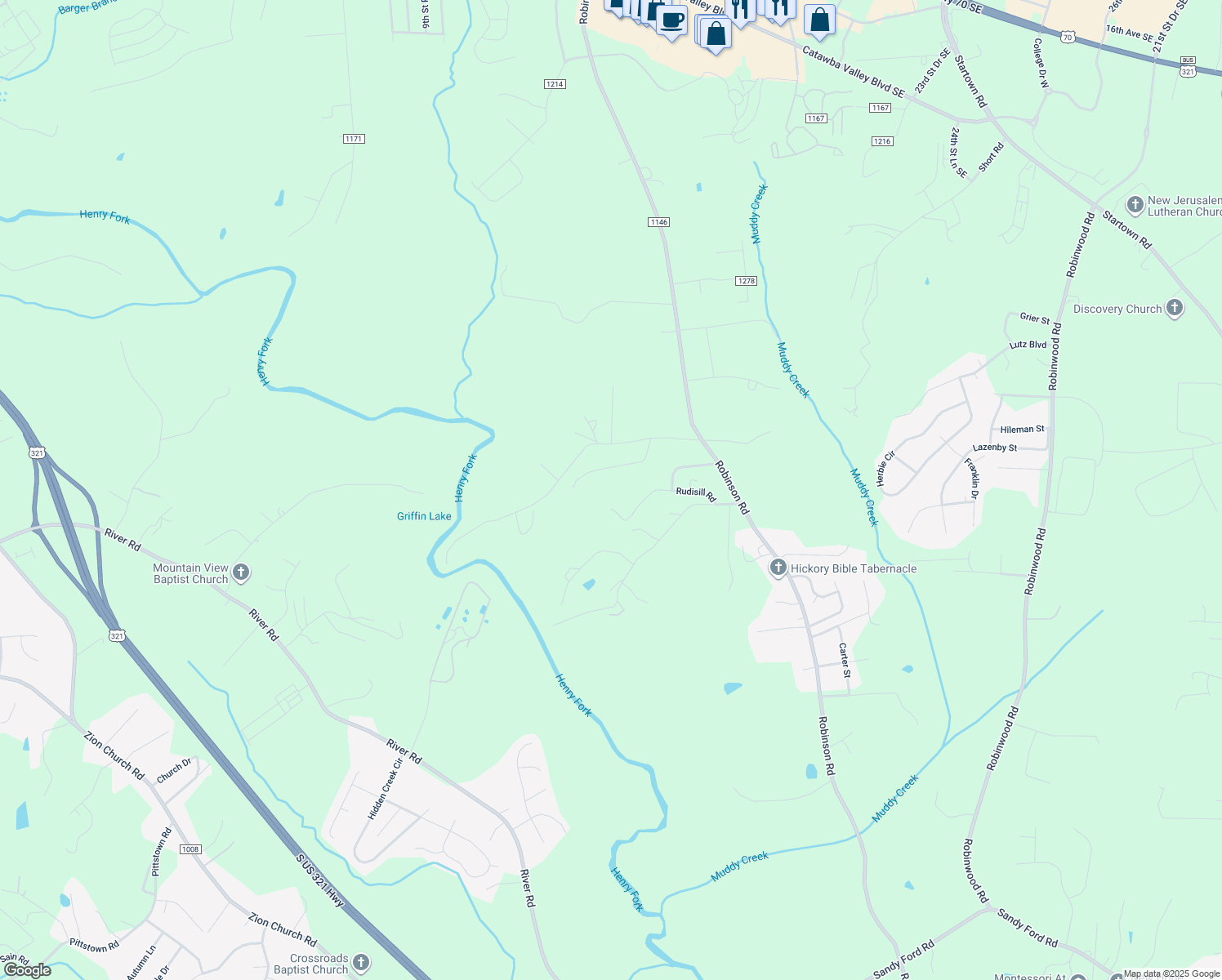 map of restaurants, bars, coffee shops, grocery stores, and more near 1765 McCombs Street in Newton