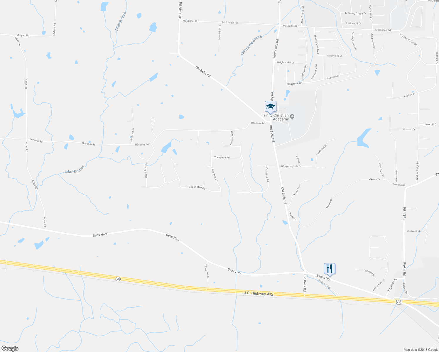 map of restaurants, bars, coffee shops, grocery stores, and more near 108 Fountain Place in Jackson