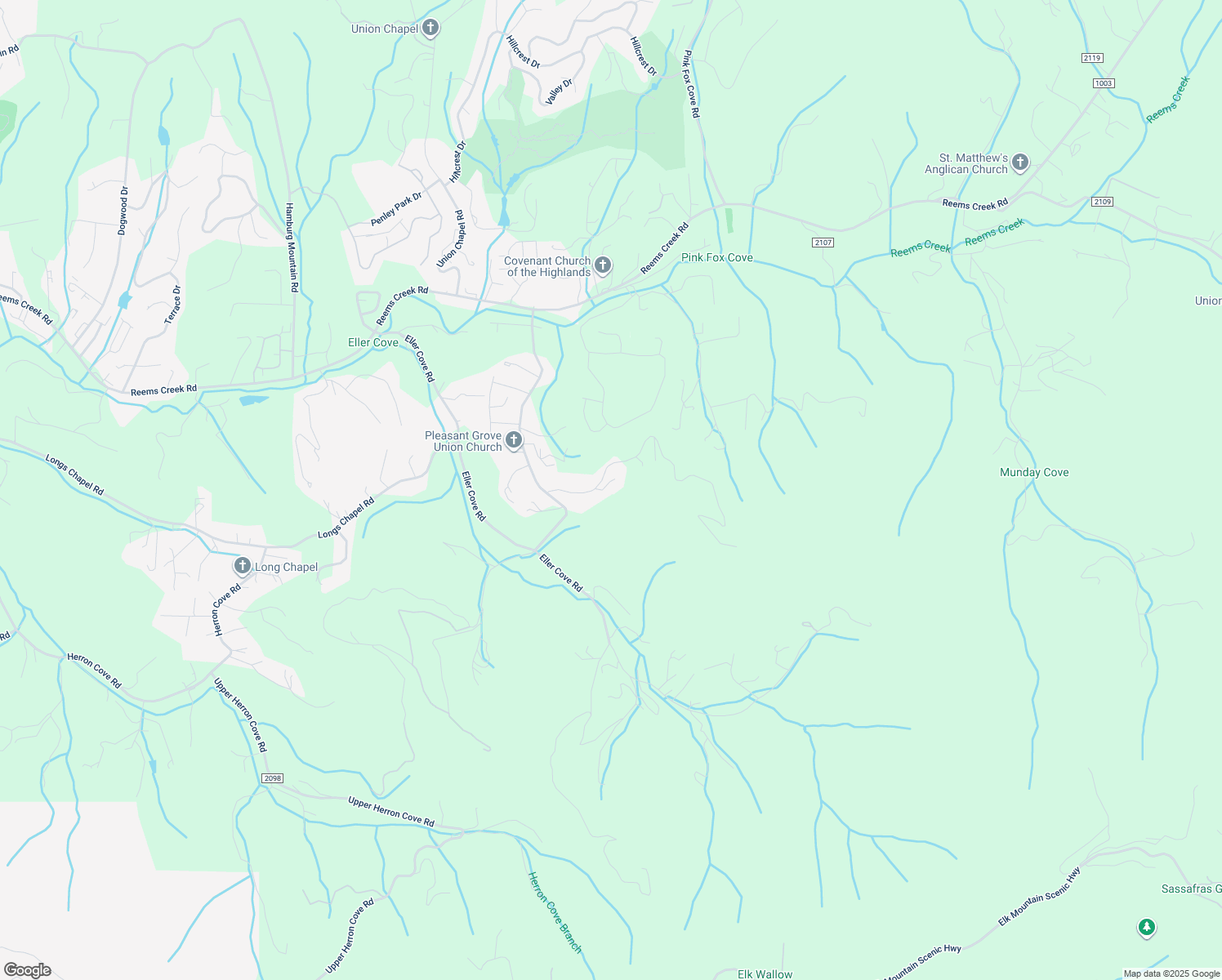 map of restaurants, bars, coffee shops, grocery stores, and more near 13 Blevins Road in Weaverville