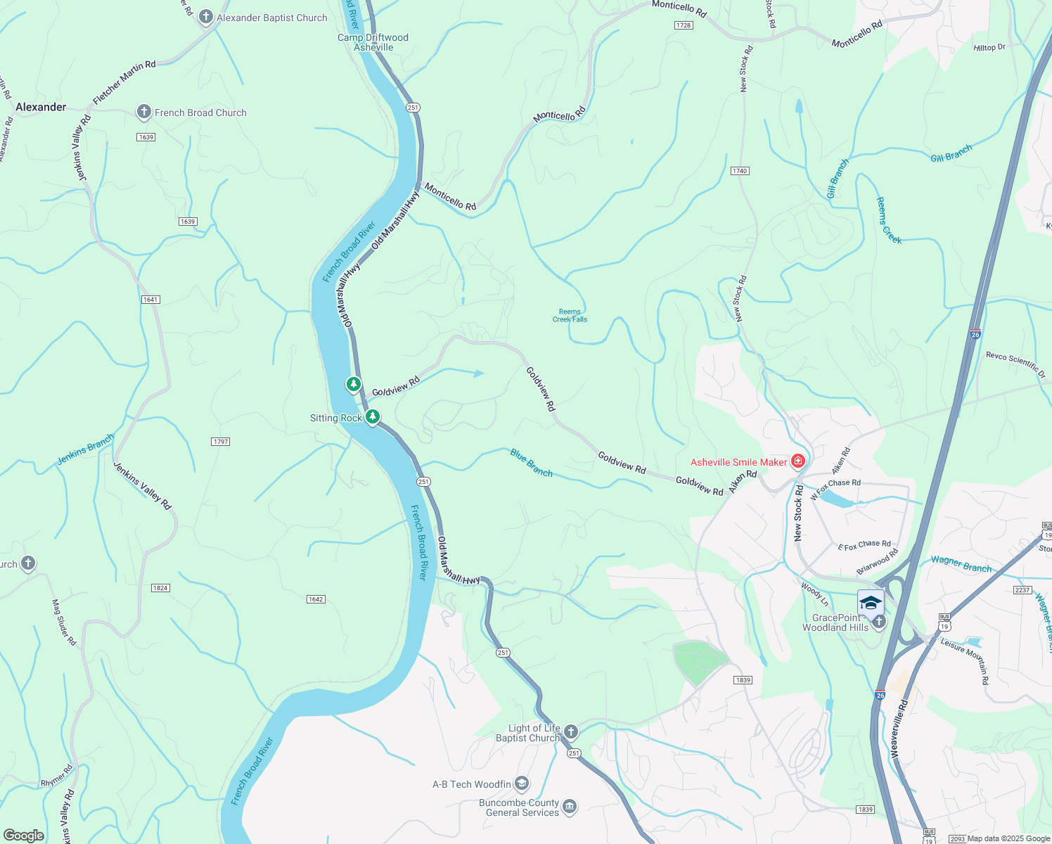 map of restaurants, bars, coffee shops, grocery stores, and more near 26 Spanish Oaks in Asheville