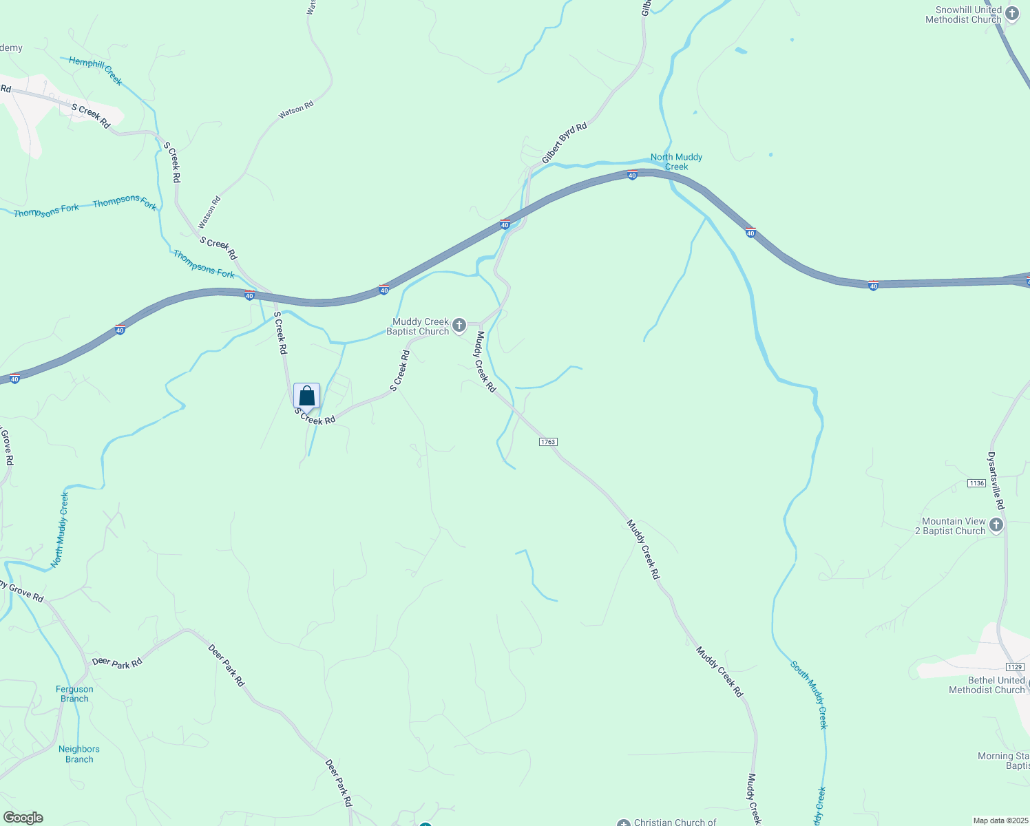 map of restaurants, bars, coffee shops, grocery stores, and more near 404 Muddy Creek Road in Nebo