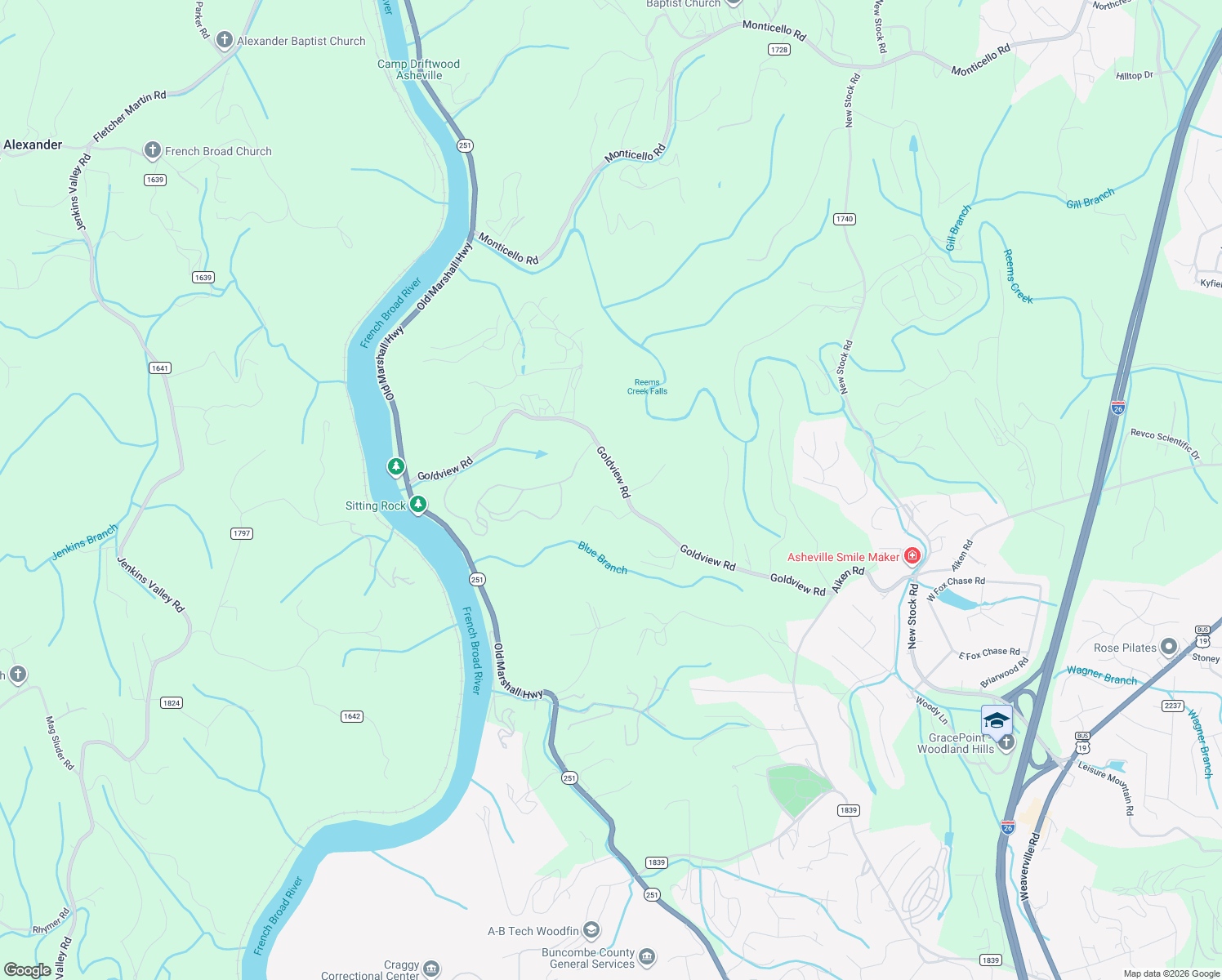 map of restaurants, bars, coffee shops, grocery stores, and more near 26 Spanish Oaks in Asheville