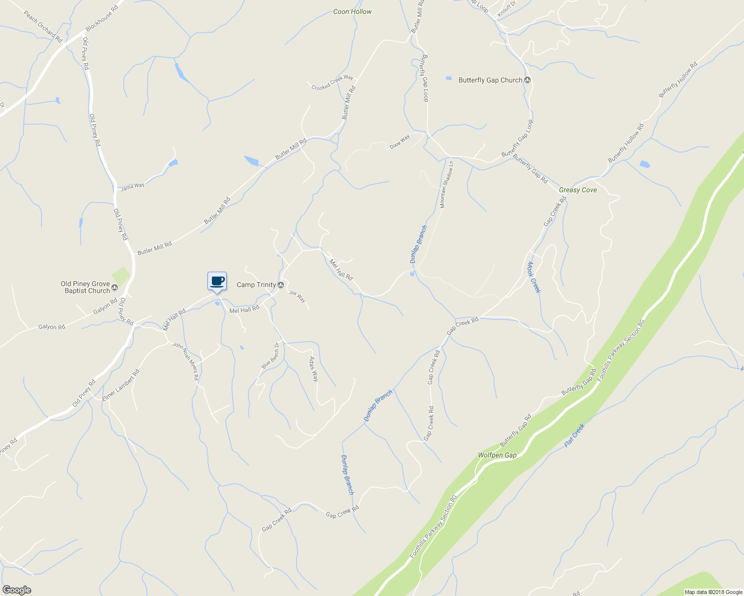 map of restaurants, bars, coffee shops, grocery stores, and more near 453 Mel Hall Road in Maryville