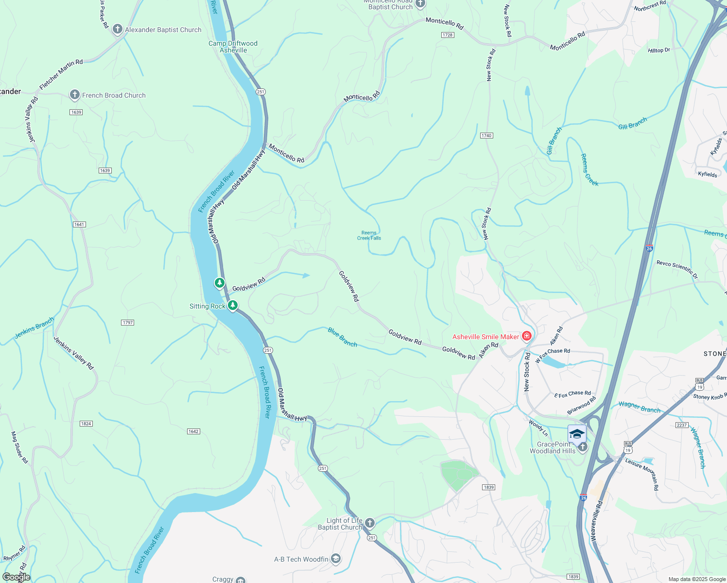 map of restaurants, bars, coffee shops, grocery stores, and more near 4 Patti Lane in Asheville