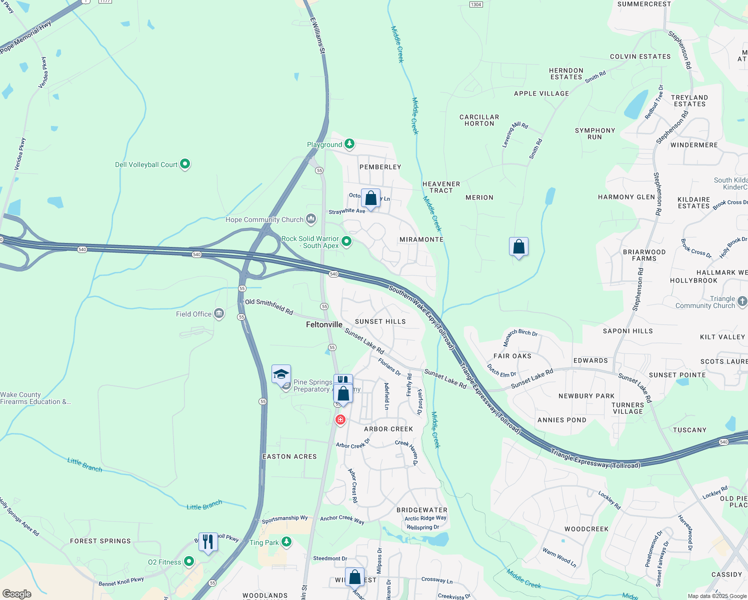 map of restaurants, bars, coffee shops, grocery stores, and more near 112 Sunshine Crest Court in Apex