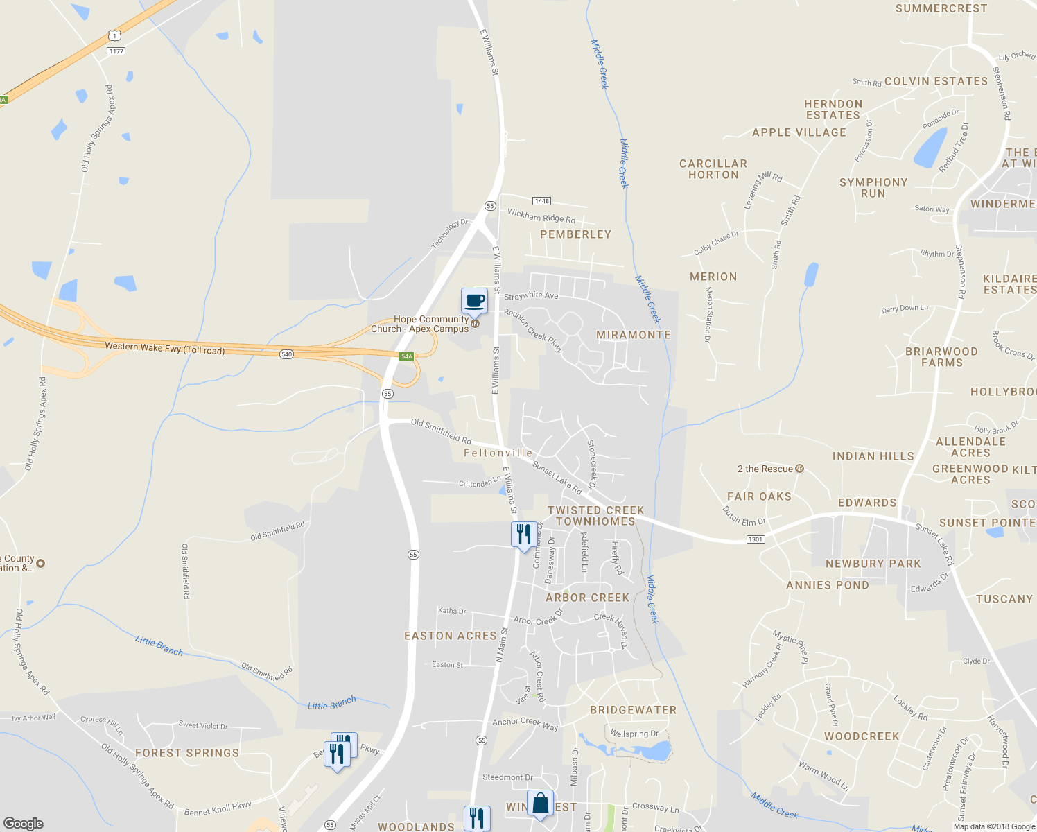 map of restaurants, bars, coffee shops, grocery stores, and more near 211 Cabana Drive in Apex