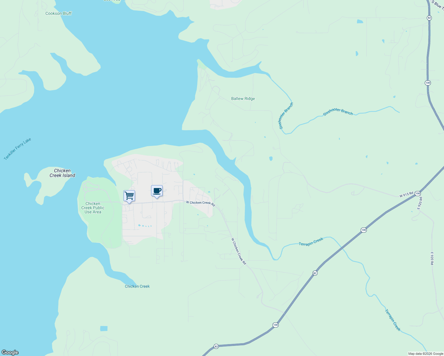 map of restaurants, bars, coffee shops, grocery stores, and more near 33936 South Terrapin Creek Road in Cookson