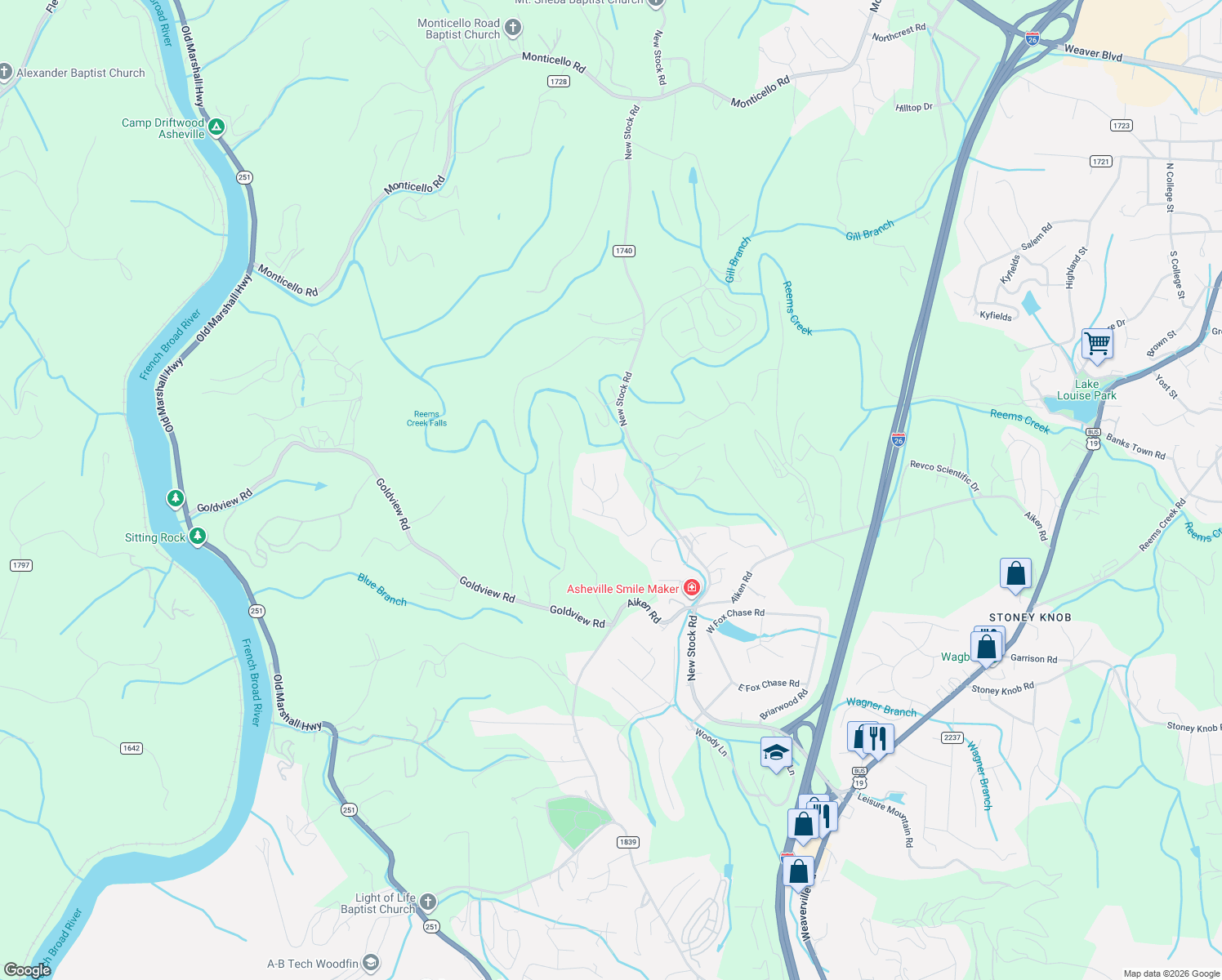 map of restaurants, bars, coffee shops, grocery stores, and more near 3 Zachary Ridge Road in Asheville