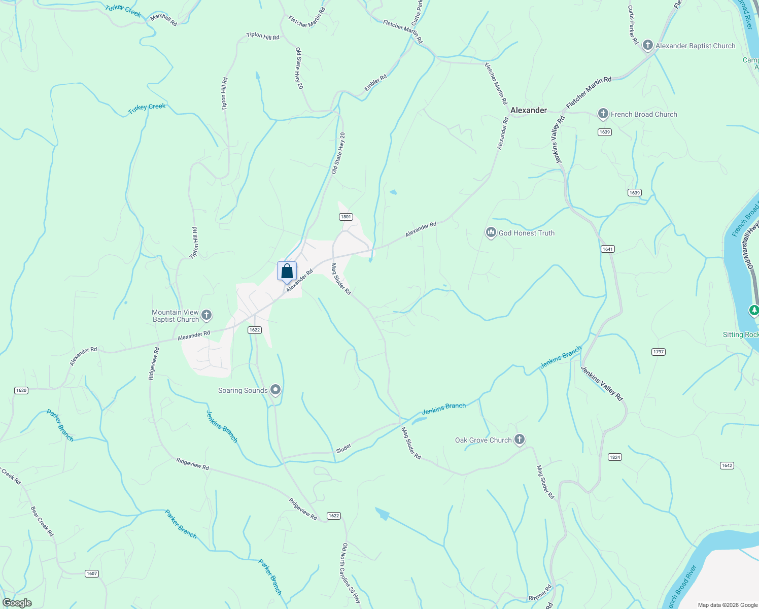 map of restaurants, bars, coffee shops, grocery stores, and more near 23 Julep Drive in Alexander
