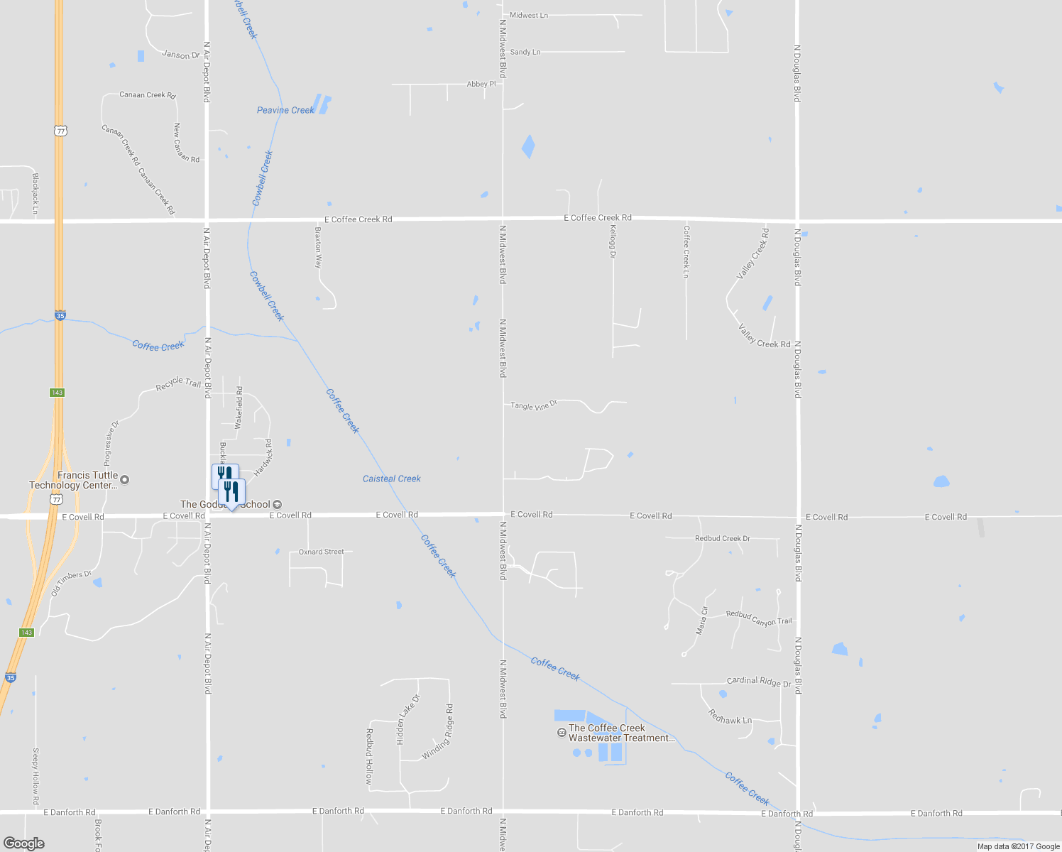 map of restaurants, bars, coffee shops, grocery stores, and more near 7200 Tangle Vine Drive in Edmond