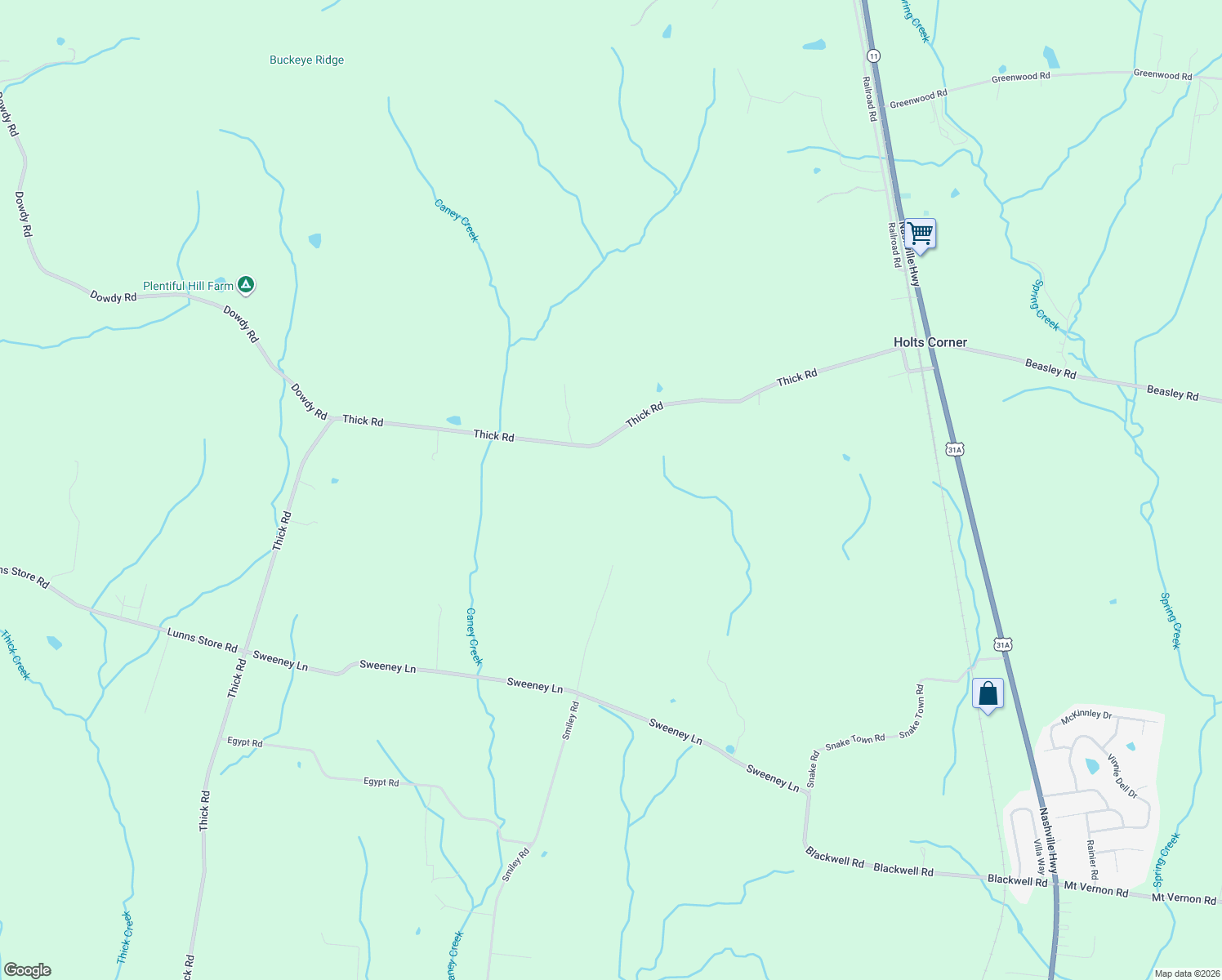 map of restaurants, bars, coffee shops, grocery stores, and more near 5553 Thick Road in Chapel Hill
