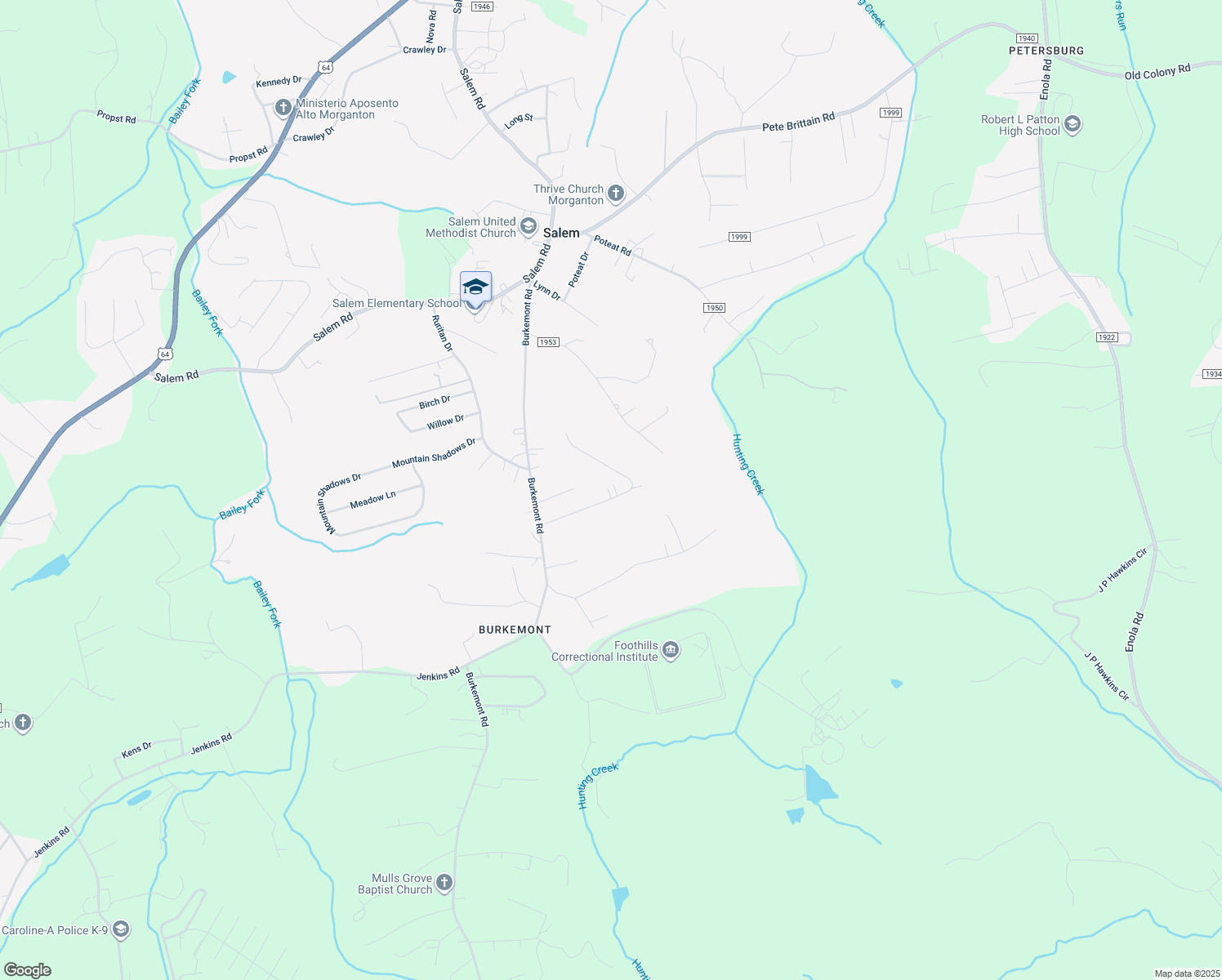 map of restaurants, bars, coffee shops, grocery stores, and more near 1202 Brown Dr in Morganton