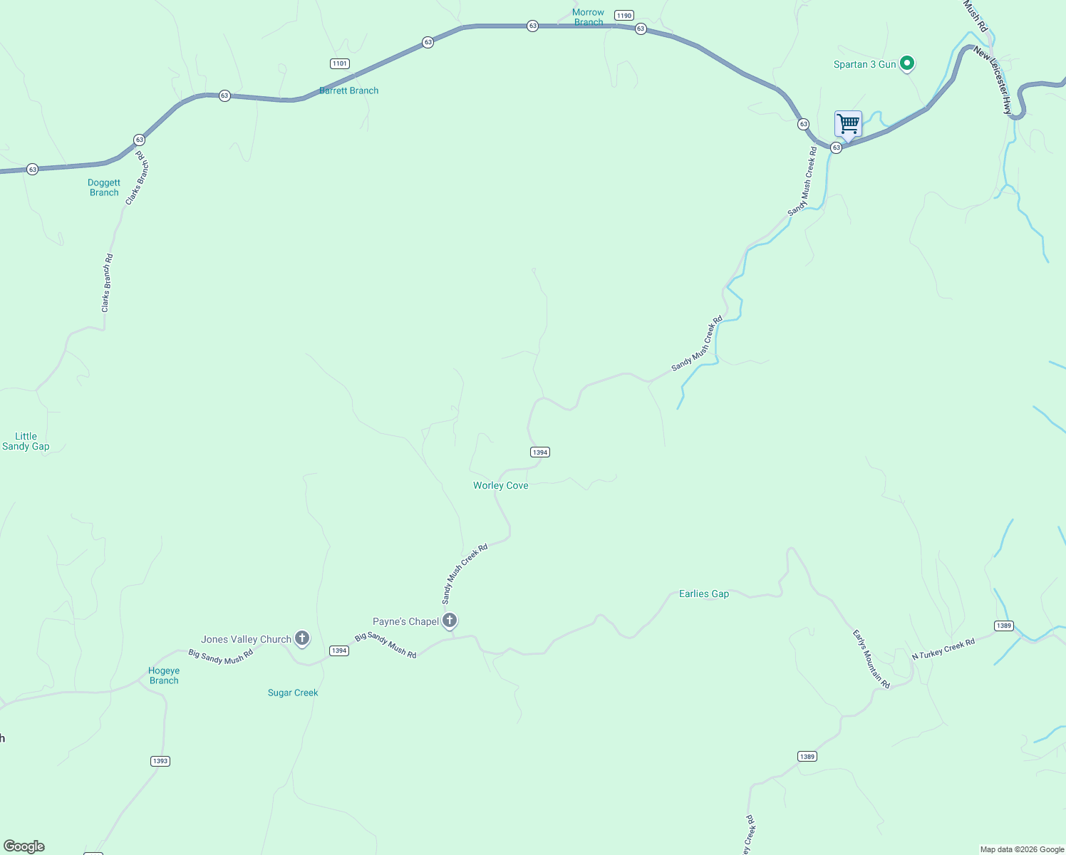 map of restaurants, bars, coffee shops, grocery stores, and more near 199 Sandy Mush Creek Road in Leicester