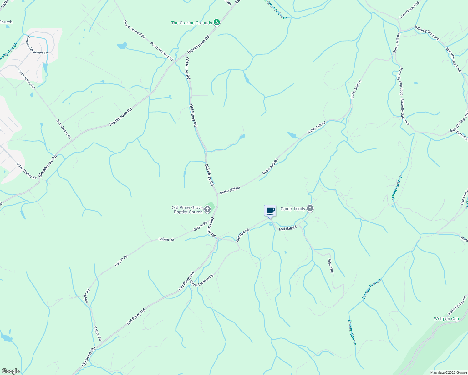map of restaurants, bars, coffee shops, grocery stores, and more near 736 Butler Mill Road in Maryville