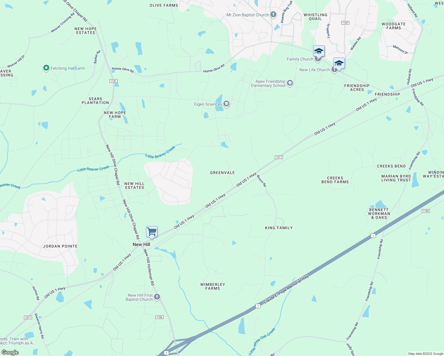 map of restaurants, bars, coffee shops, grocery stores, and more near 3312 Whittingham Drive in New Hill