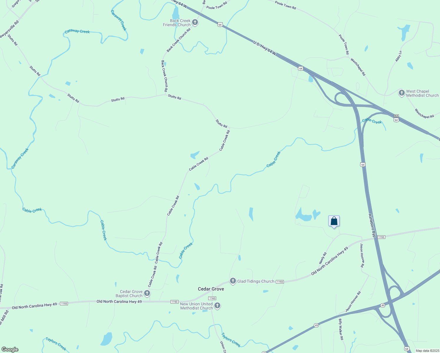 map of restaurants, bars, coffee shops, grocery stores, and more near 631 Cable Creek Road in Asheboro