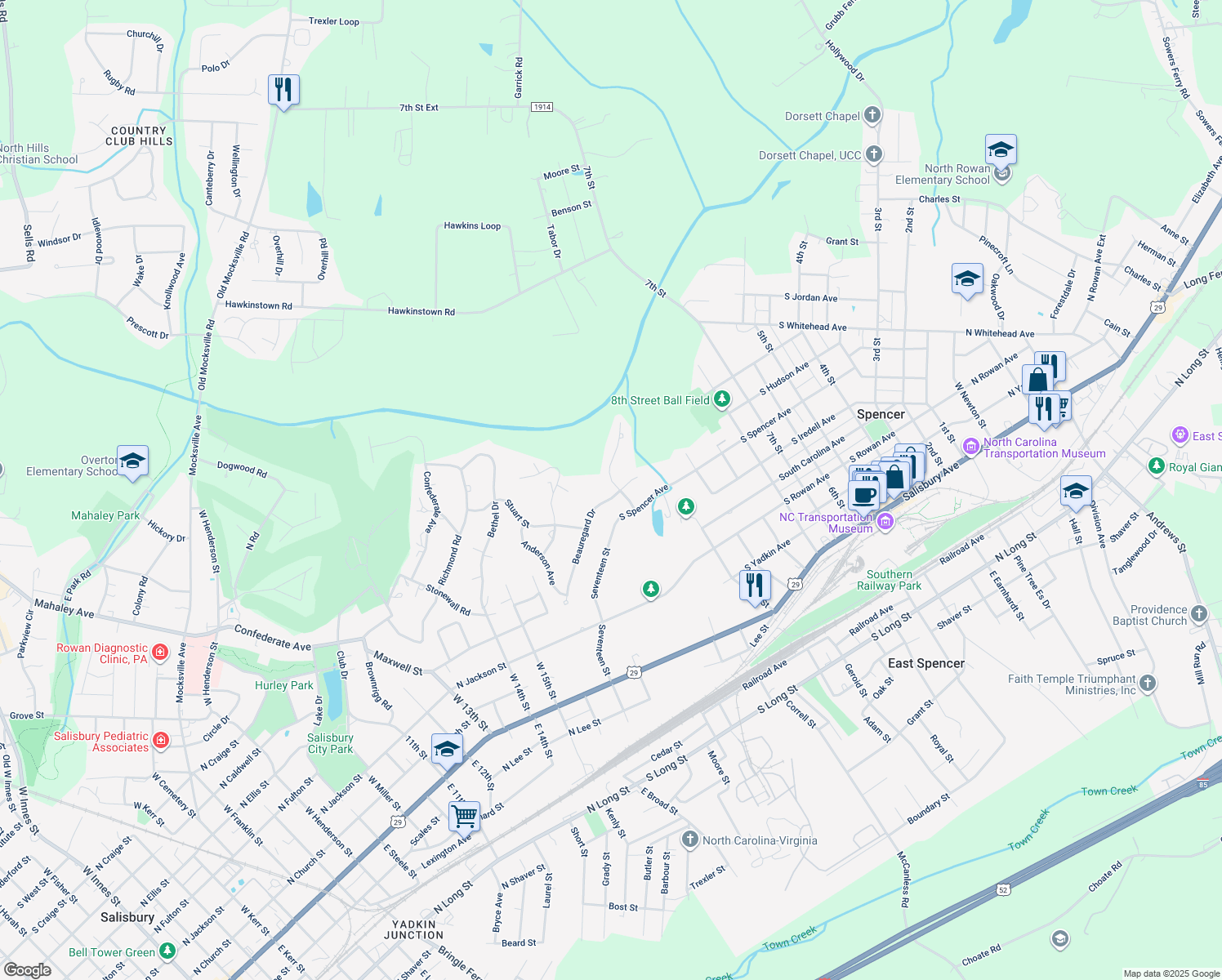 map of restaurants, bars, coffee shops, grocery stores, and more near 8 Beauregard Drive in Spencer