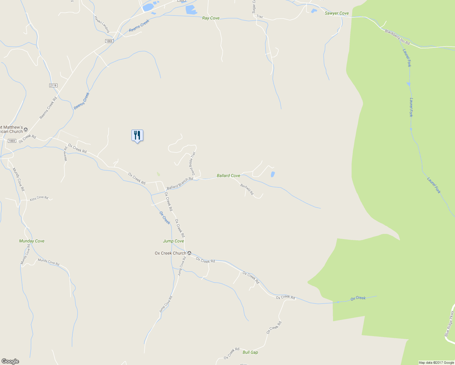 map of restaurants, bars, coffee shops, grocery stores, and more near 59 Ballard Branch Road in Weaverville