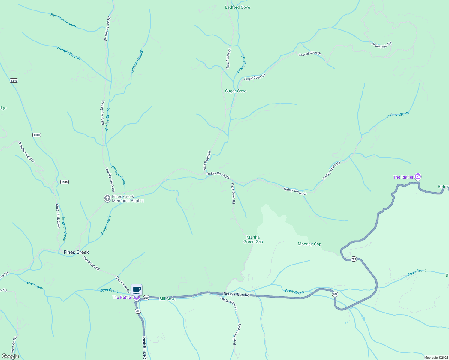 map of restaurants, bars, coffee shops, grocery stores, and more near 190 Turkey Creek Road in Clyde